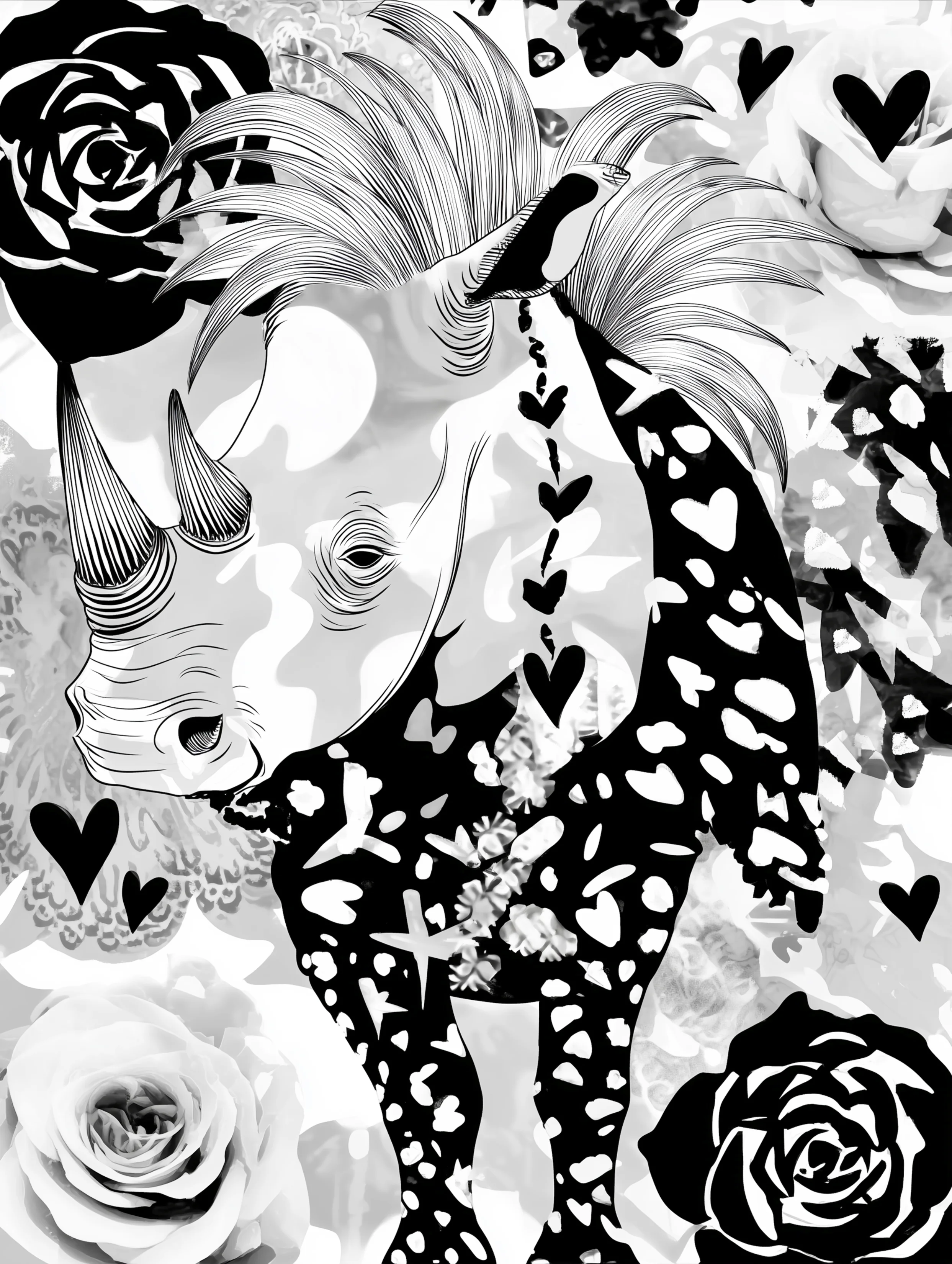 Free printable rhino coloring pages for adults featuring heart necklace rhino